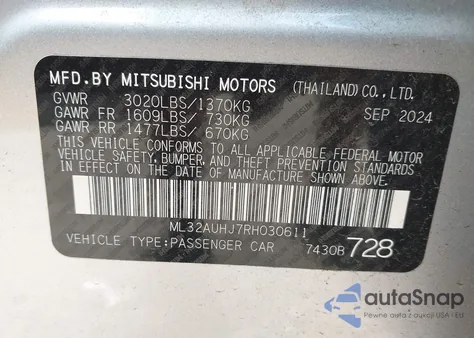 2024 Mitsubishi Mirage Es/Le из США, поврежденный, VIN ML32AUHJ7RH030611